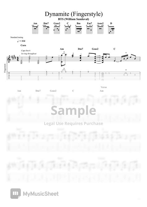 Bts Dynamite Fingerstyle Tab 1staff By William Sandoval