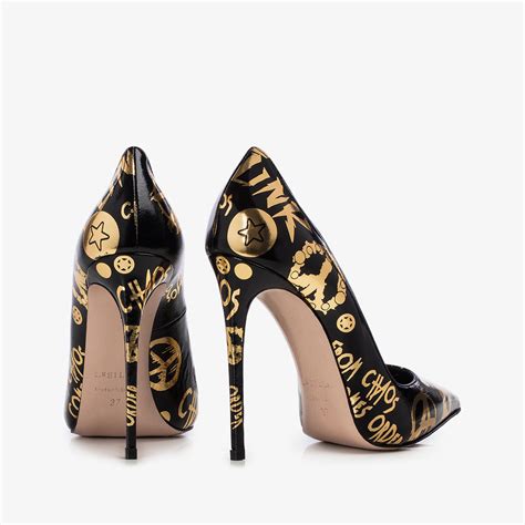 Décolleté vernice nera con stampe oro - Le Silla