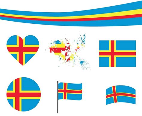 Aland Flag Map Ribbon And Heart Icons Vector Illustration Abstract