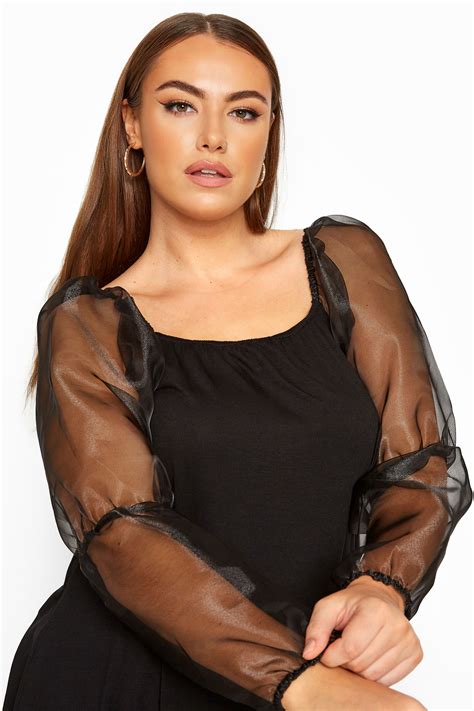 Limited Collection Black Organza Puff Long Sleeve Top Yours Clothing