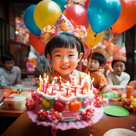 Vibrant Childrens Birthday Celebrations In Asia Premium Ai Generated
