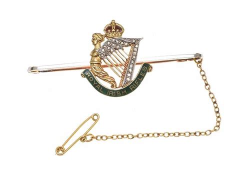 14ct Gold Royal Irish Rifles Diamond Brooch