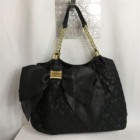 Betsey Johnson Quilted Heart Handbag Purse Black Larg… - Gem