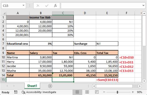 Income Tax Calculating Formula In Excel Javatpoint