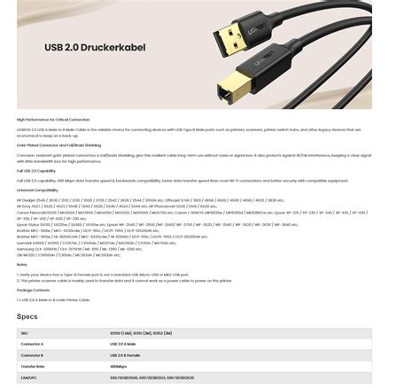 Ugreen Us135 Usb 2 0 Printer Scanner Cable 5m Us135 5m Cse Computer Service Express