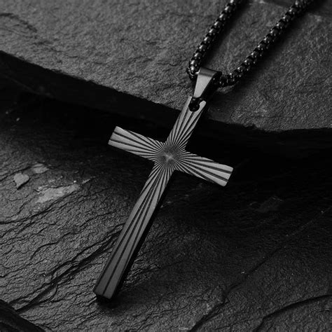 Men S Cross Necklace Black Titanium Steel Keel Necklace Etsy