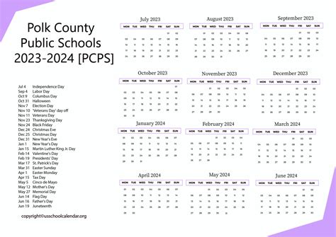 Polk County Public Schools Calendar Holidays 2023 2024 Pcps