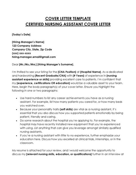 Certified Nursing Assistant CNA Cover Letter Examples