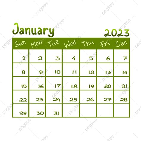 Handwriting Calendar January Green Theme Calendar January