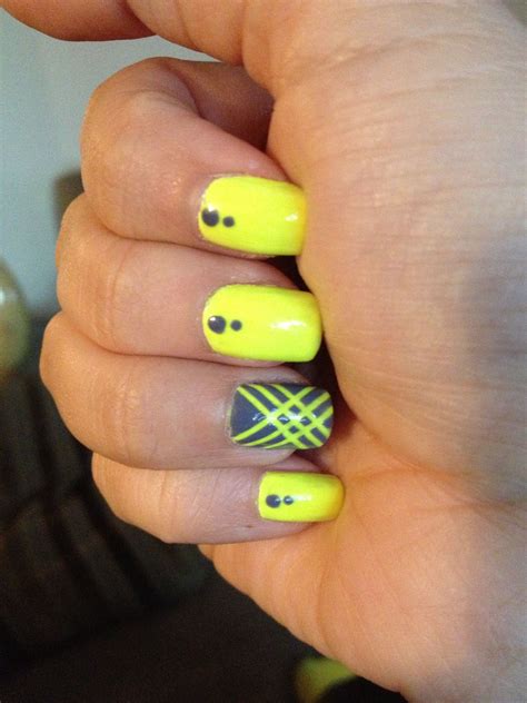 Neon Yellow And Gray Nails Striped Nail Design