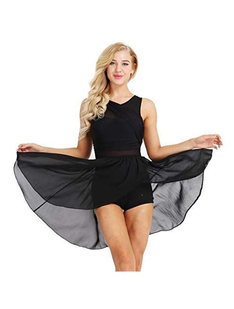 Buy FEESHOW Lyrical Women Dance Costume Leotard Dress Illusion V Neck