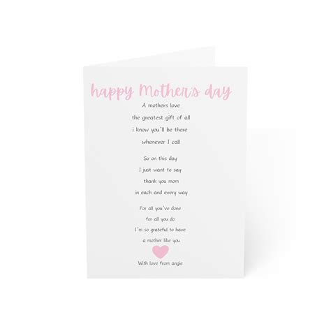 Poem Mothers Day Card From Daughter Mothers Day Poem Card For Her Cute Mother Day Card Mum