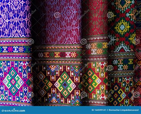 Thai Silk Fabric Handmade Woven Fabrics Of Thai Silk Textiles Stock