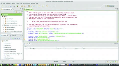 Eclipse Ide Screenshot Of Jikesrvm Project Setup With Buildxml File