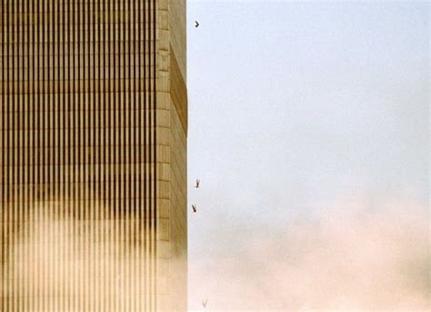 A group of people leaping from the north tower at 10:24 AM minutes before the north tower came down.