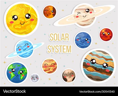 Solar System With Cute Cartoon Planets Cute Vector Image