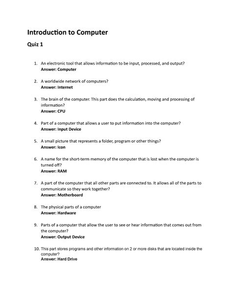 Introduction To Computer Quiz 1 Introduction To Computer Quiz 1 An