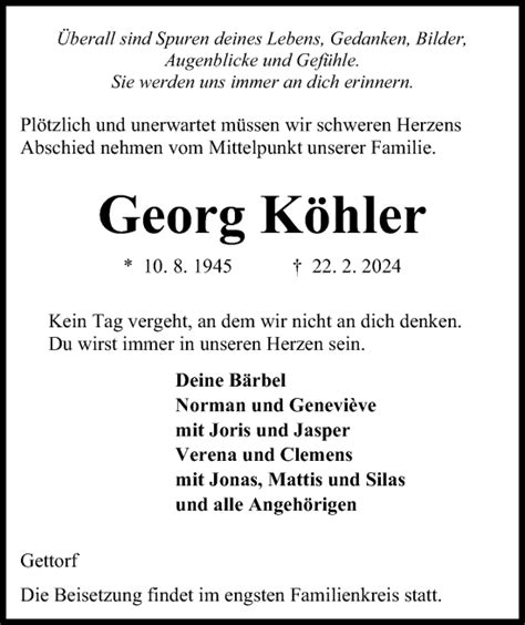 Traueranzeigen von Georg Köhler trauer anzeigen de