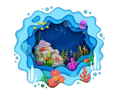 Cartoon Paper Cut Underwater Landscape With Fish 25431455 Vector Art At