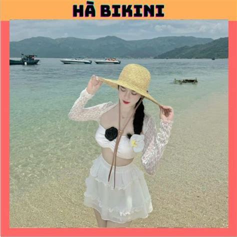 Ms BiKiNi Đồ Bơi đi biển set món chân váy khoác kiểu bra phối hoa sang chảnh Shopee