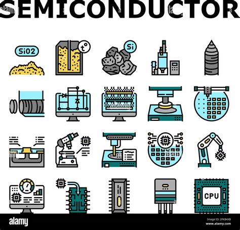 Semiconductor Manufacturing Plant Icons Set Vector Stock Vector Image