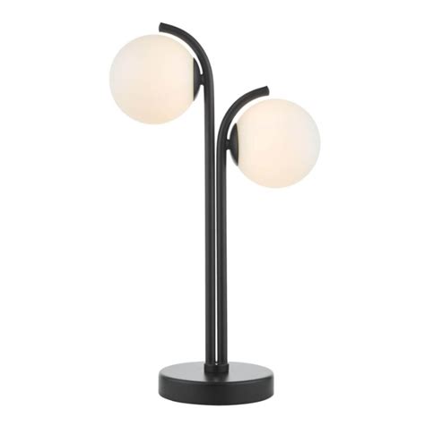 Orlena 2lt Table Lamp Matt Black Opal Glass Castle Lighting