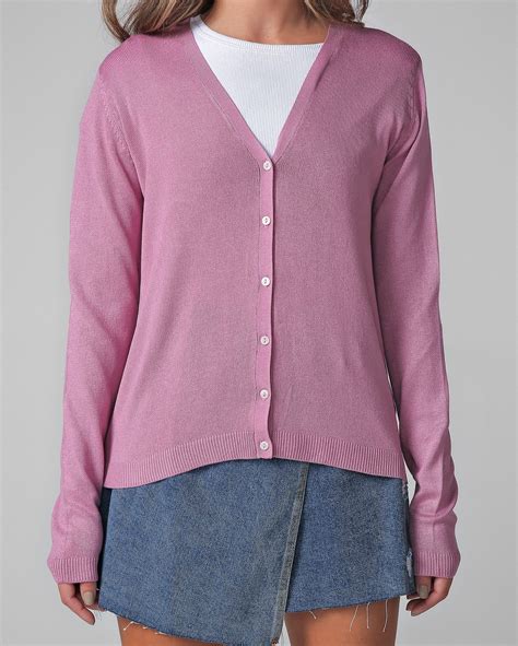 Riachuelo Cardigan Feminino Decote V Tricot Lilás Pool Basics by