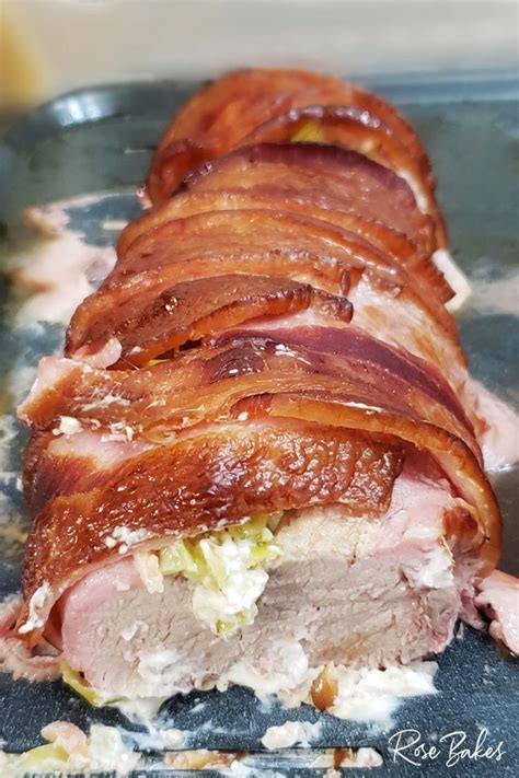 Bacon Wrapped Pork Tenderloin Stuffed With Cream Cheese Pepperoncini