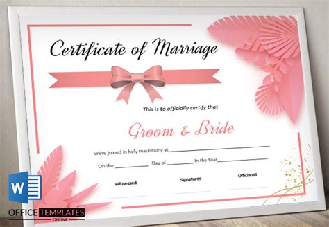 5 Free Editable Marriage Certificate Templates For Ms Word