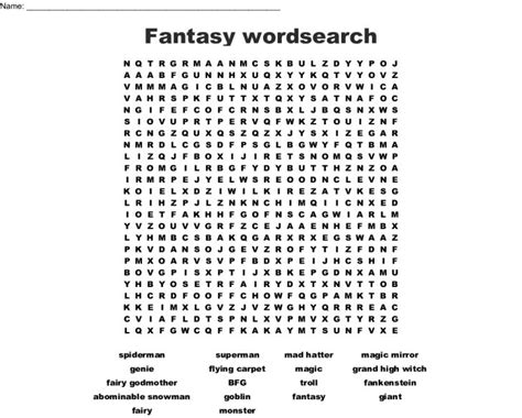 Fantasy Wordsearch Wordmint Word Search Printable