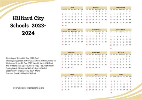 Hilliard City Schools Calendar with Holidays 2023-2024