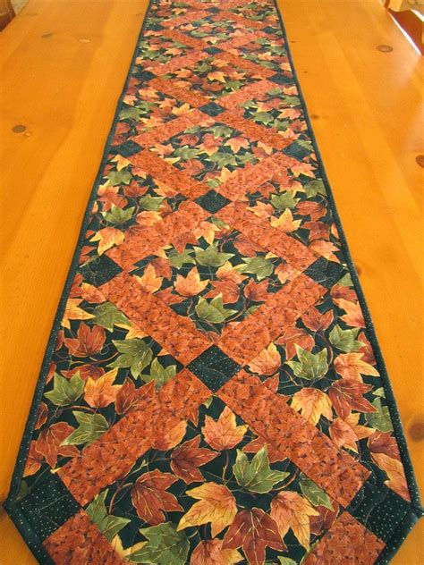 Rustic Leaves Autumn Table Runner Quilted Patchwork Usa Fall Quilted