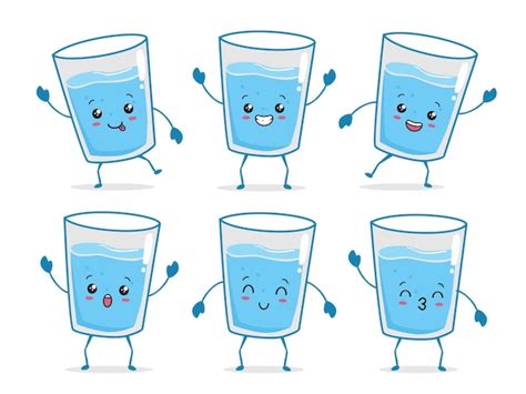 Vaso De Agua Kawaii Cartoon Vector Premium