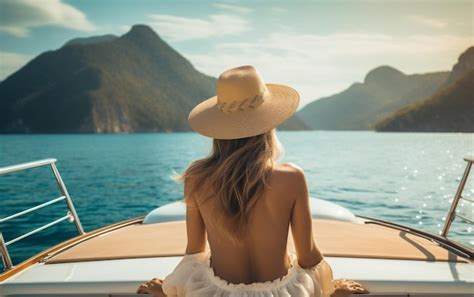 Una Vista Serena De Una Mujer Que Se Relaja En Un Barco Lujoso Detr S