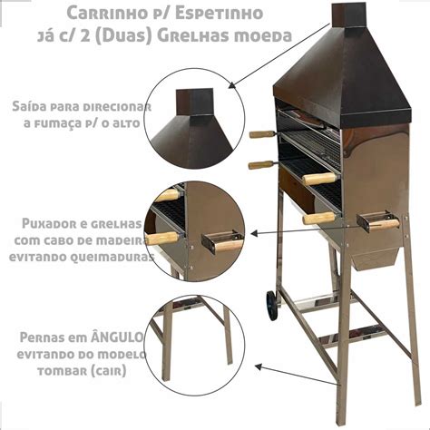 Churrasqueira Espetinho Inox 75 Coifa Preta E 03 Grelhas Loja De