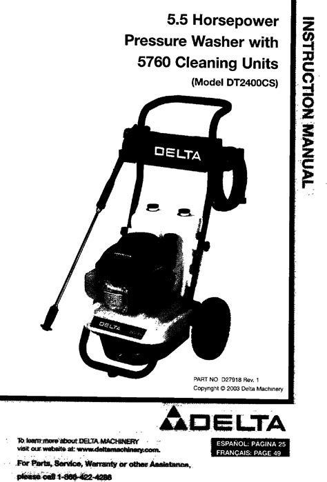 Delta Dt2400cs User Manual Pressure Washer Manuals And Guides L0312166