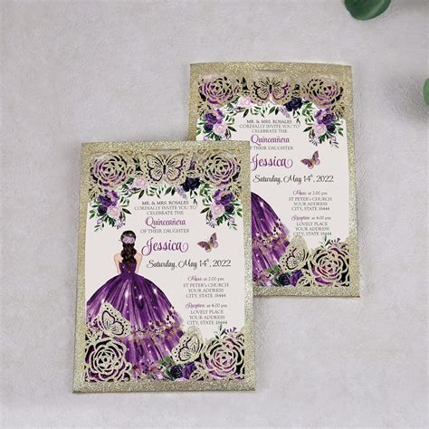 Buy Doris Home 50pcs Butterfly Quinceanera Invitation Purple For 15