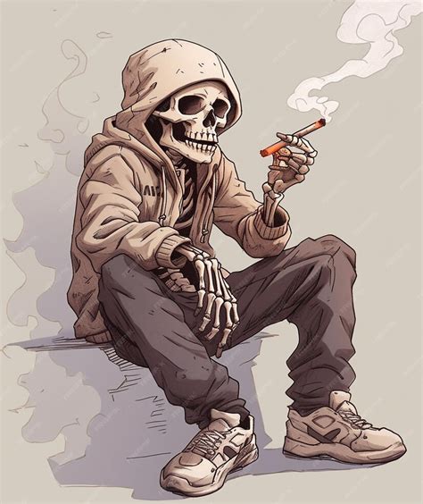 Premium Photo Arafed Skeleton Smoking A Cigarette And Sitting On A