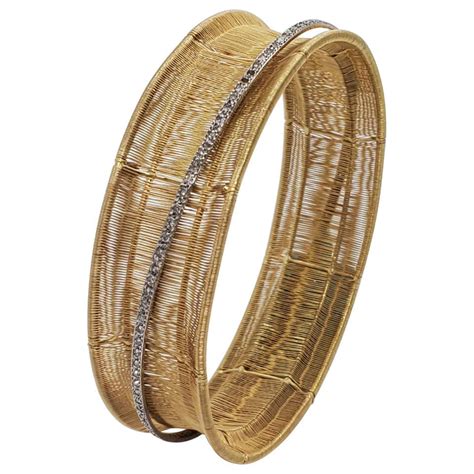 Diamond 18 Karat Two Tone Gold Bangle For Sale At 1stdibs Diamond