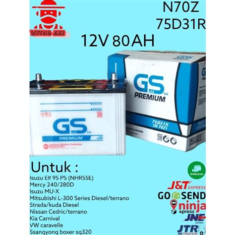 Jual GS Aki Accu Mobil Basah 75d31r N70z Baterai Battery 12v 80ah