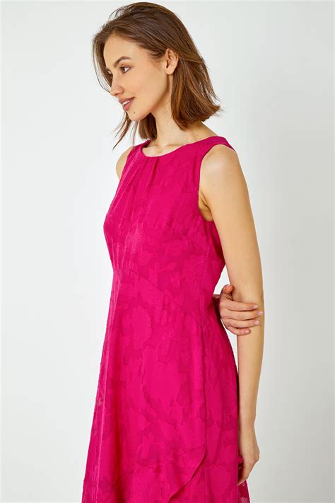 Cerise Sleeveless Jacquard Dipped Hem Midi Dress Roman UK