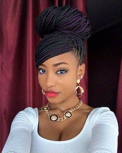 Braided Updos Box Braid Bun With Side Bangs Box Braids Hairstyles