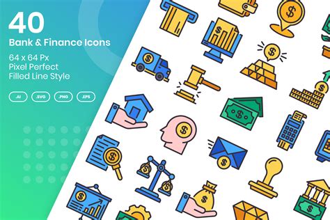 40 Bank Finance Icons Filled Line Graphic By Kmgdesignid Creative