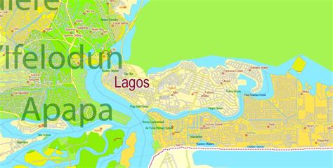 Lagos State Editable Pdf Map Admin Roads Cities And Towns Nigeria