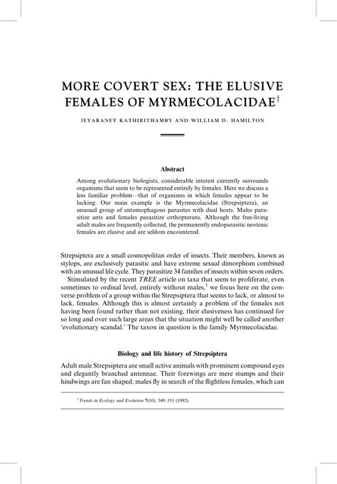 Pdf More Covert Sex The Elusive Females Of Myrmecolacidae