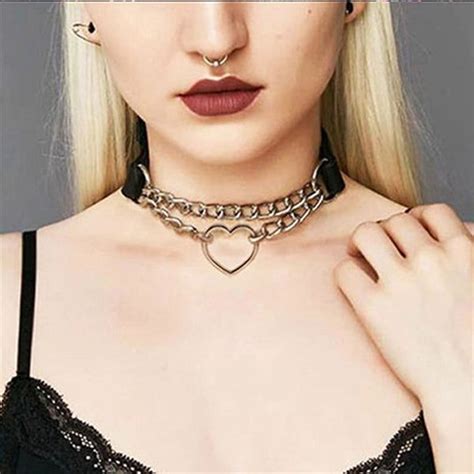 Punk PU Leather Lock Key Heart Round Rivet Collar Studded Choker