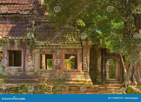 Apsaras in Bas-relief on the Columns of Ta Prohm Temple Ruins, Located ...