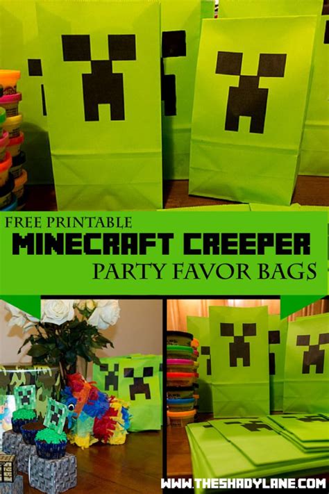 Free Printable Minecraft Creeper Favor Bag Template Minecraft Birthday Party Minecraft