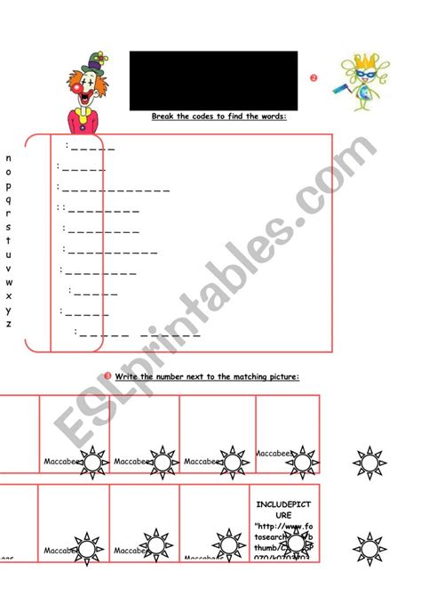 Purim Break The Code Esl Worksheet By Britishcaroline