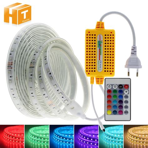 220V RGB LED Strip With IR Remote Controller IP67 Waterproof Outdoor